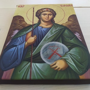 Archangel Raphael Greek Orthodox Icon, Angel Raphael  Gallery Wrapped Print on Canvas, Print Size: 7.8&quot; x 11.8&quot; (20cm x 30cm)