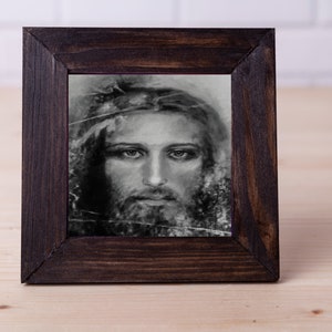 Cara de Jesucristo La Sábana Santa de Turín Mini Lienzo 4"x4" (10cm x 10cm)