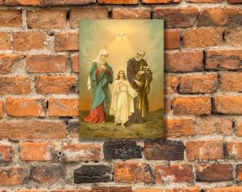 Impresión en lienzo de arte católico vintage de la Sagrada Familia, decoración de pared religiosa