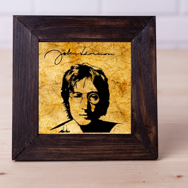 John Lennon Illustration With Autograph Mini Canvas 4"x4" (10cm x 10cm)