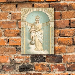 Santino di Nostra Signora della Vittoria basato su una stampa d'arte cattolica vintage di santino, stampa su tela avvolta in una galleria