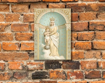Our Lady of Victory Vintage Holy Card Canvas, Catholic Gallery Wrapped Christian Wall Art, Marian Gift