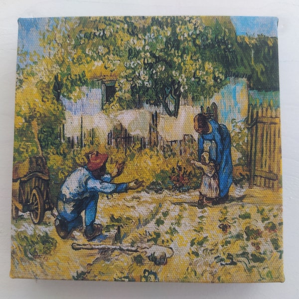 First Steps After Millet 1890 von Vincent Van Gogh, Mini Canvas 10cm x 10cm Druck