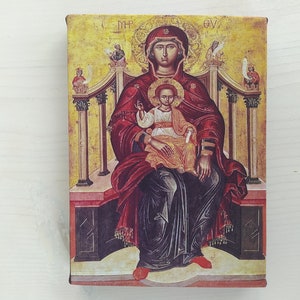 Orthodox Russian icon Holy Virgin Mary Enthroned icon  Wrapped Print on Canvas, Print Size: 7.8" x 11.8" (20cm x 30cm)