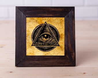 Mini tela "Occhio onniveggente" della piramide degli Illuminati - Arte occulta vintage 4x4