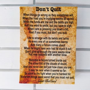 Don&#39;t Quit by Edgar Albert Guest  Motivational Inspiring Poem Motivating Poem, Gallery Wrapped Canvas Size: 7.8&quot; x 11.8&quot; (20cm x 30cm)