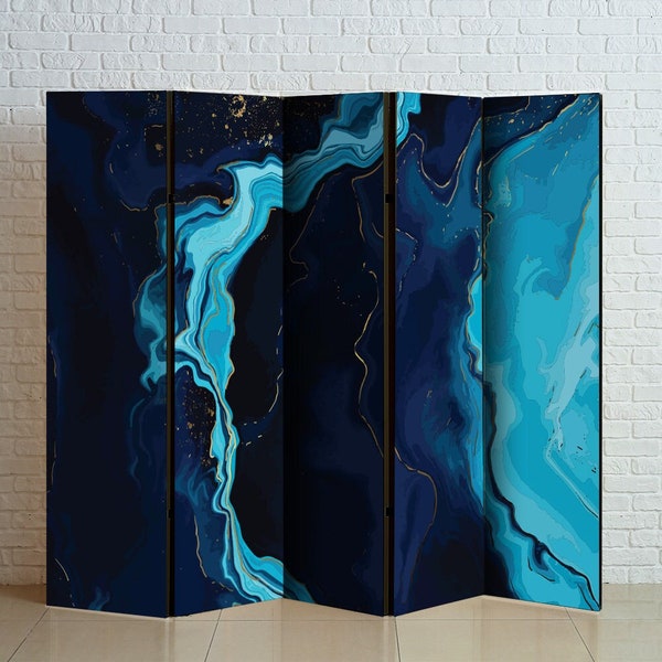 Marble Art, Blue Marble Room Divider, Folding Screen, Room Divider - 3 and 5 panels, Room Partition, Decorative Room Separator, Privacy wall