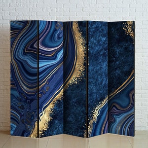 Indigo Marble Room Divider, Folding Screen, Room Divider - 3 and 5 panels, Room Partition, Decorative Room Separator, Privacy wall