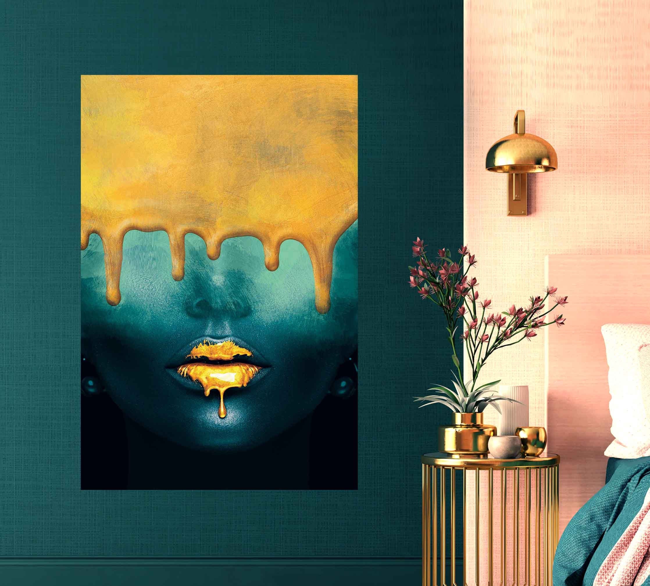 Gold Lips Canvas Wall Art, Canvas Print Home Decor, Framed Print ...