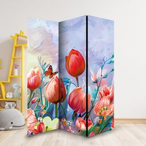 Garden With Flowers Room Divider, Folding Screen, Room Divider - 3 and 5 panels, Room Partition, Decorative Room Separator