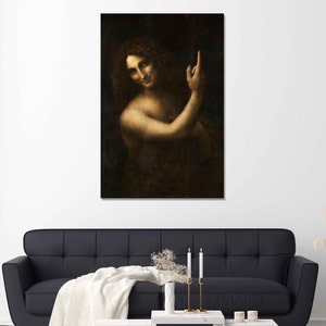 San Juan Bautista Pintura de Leonardo da Vinci, Reproducción Arte Impresión sobre lienzo, Arte mural vintage, Arte mural de lienzo