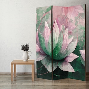 Water Lilies Abstract Room Divider, Minimalistic Flower Style, Folding Screen - 3 and 5 panels, Room Partition, Room Separator, Privacy wall