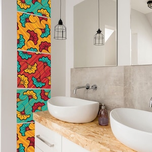 Mediterranean Talavera Tile Stickers, 12 Stickers in Set, Wall and Floor Stickers, Stairs Stickers, Peel and Stick Tile, Bathroom Decals