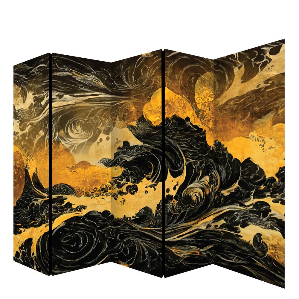 Golden Waves Abstract Room Divider, Minimalistic Style, Folding Screen ...