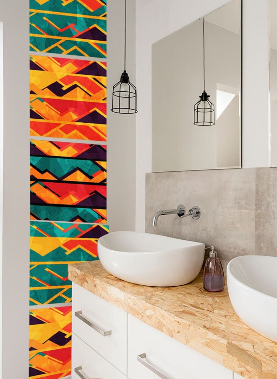 African Tile Stickers, 12 Sticker in Set, Wall and Floor Stickers