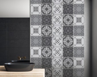 Autocollants de carreaux vintage gris, 16 autocollants en ensemble, autocollants muraux et de sol, décor moderne, auto-adhésifs, imperméables, peler et coller les carreaux