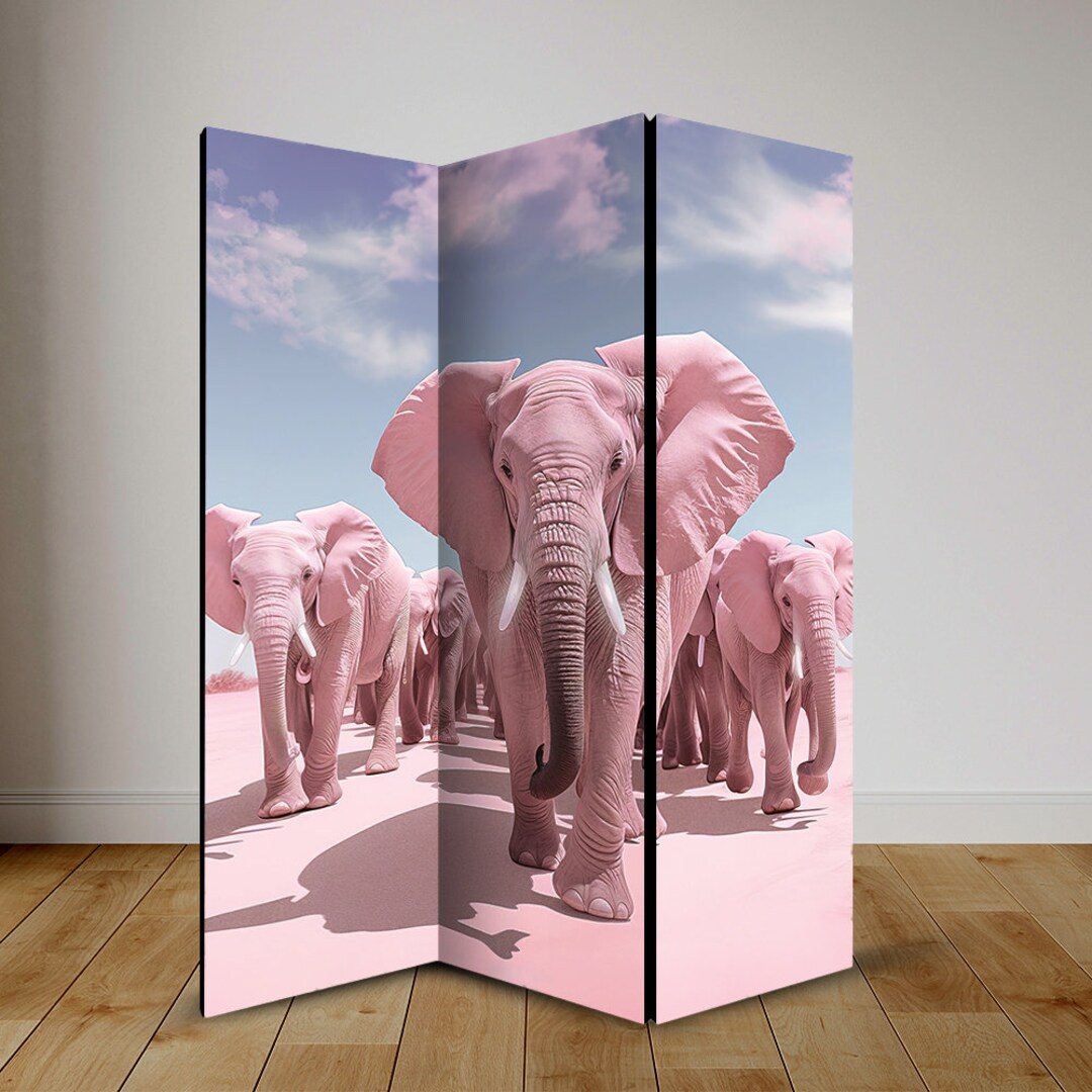 Pink Elephant Room Divider, Folding Screen, Room Divider 3 and 5