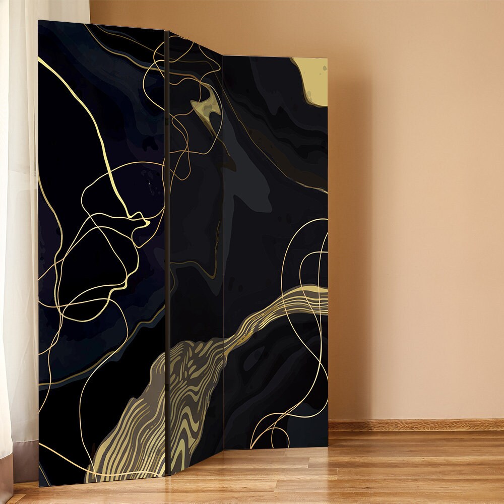 Black and Gold Room Divider Minimalistic Style Abstract Etsy