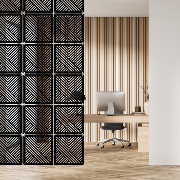 Panneaux de séparation de bureau - Diviseur de pièce suspendu - Système de partitionnement modulaire - Séparateur de pièce blanc noir et gris - Panneau de décoration CNC