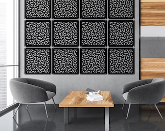 Separador de ambientes con pantalla colgante - Paneles de pared modulares interiores - Separador de ambientes blanco, negro y gris - Panel de decoración CNC