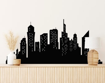 City View Sticker - Black City Wall Decal- City Wall Sticker - Wall Decor - Wall Decal - Building Decor for Home