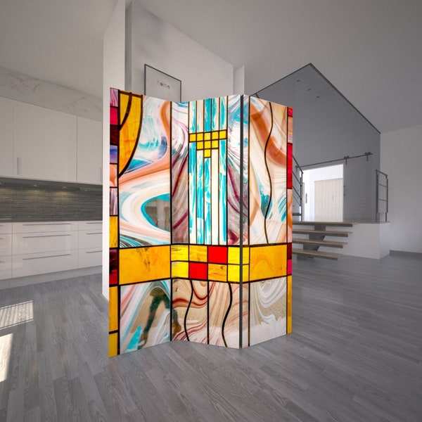 Colorful Mosaic Room Divider, Folding Screen, Room Divider - 3 and 5 panels, Room Screen, Decorative Room Separator