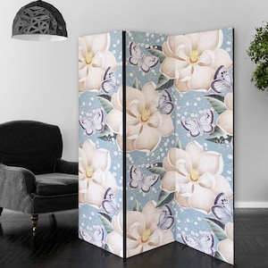 Vintage Flowers Motiv Room Divider, Folding Screen, Room Divider - 3 and 5 panels, Room Partition, Decorative Room Separator