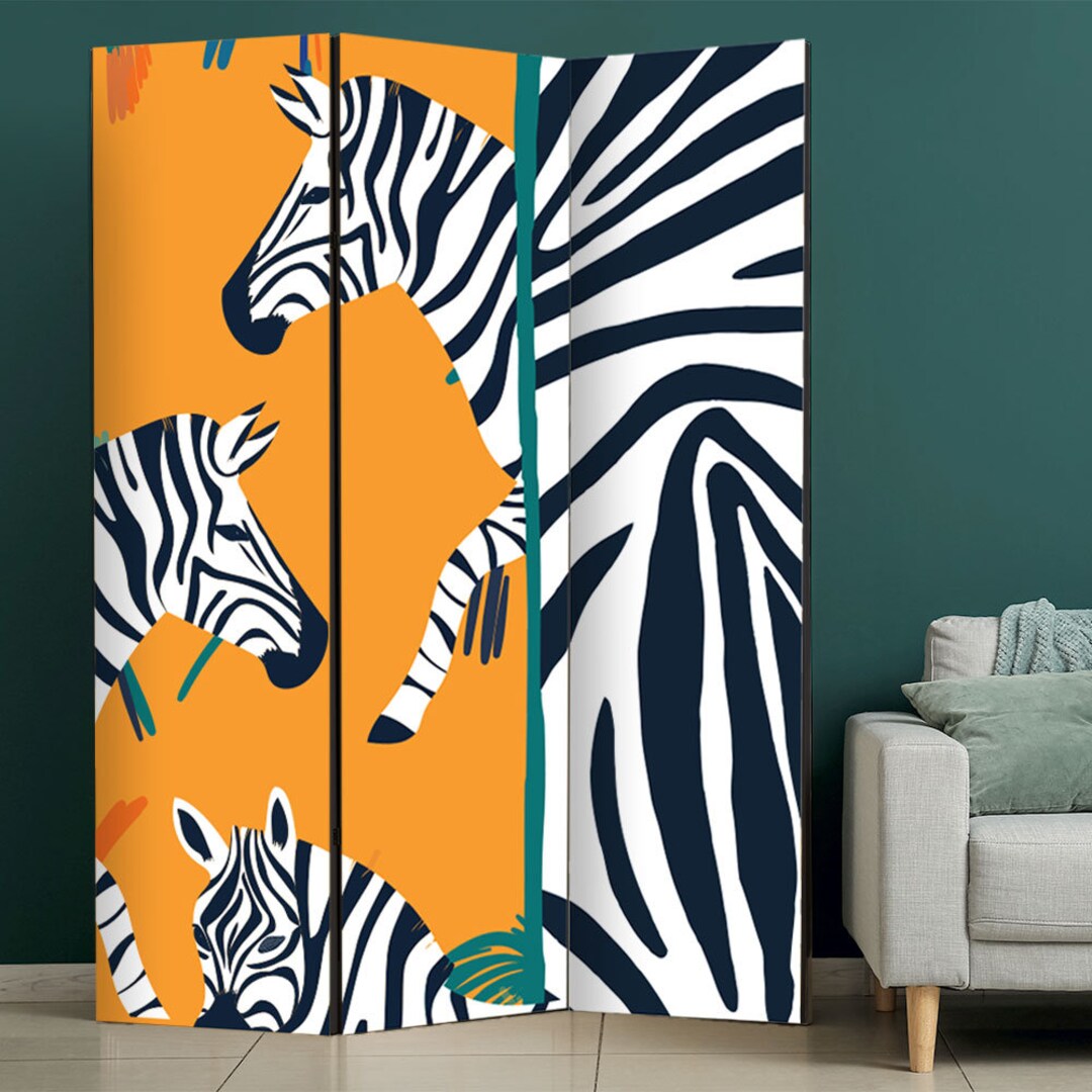 Modern Zebra Art Room Divider, Folding Screen, Room Divider 3 and 5