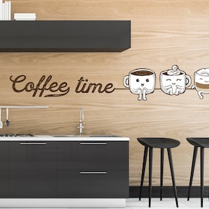 Autocollant de temps de café - Sticker mural de bureau - Sticker mural de café - Sticker mural de cuisine - Décoration murale - Sticker mural - Décoration d'intérieur