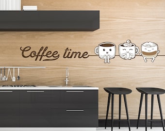 Coffee Time Sticker - Office Wall Decal- Coffee Wall Sticker - Kitchen Wall Decal - Wall Decor - Wall Decal - Home Decor