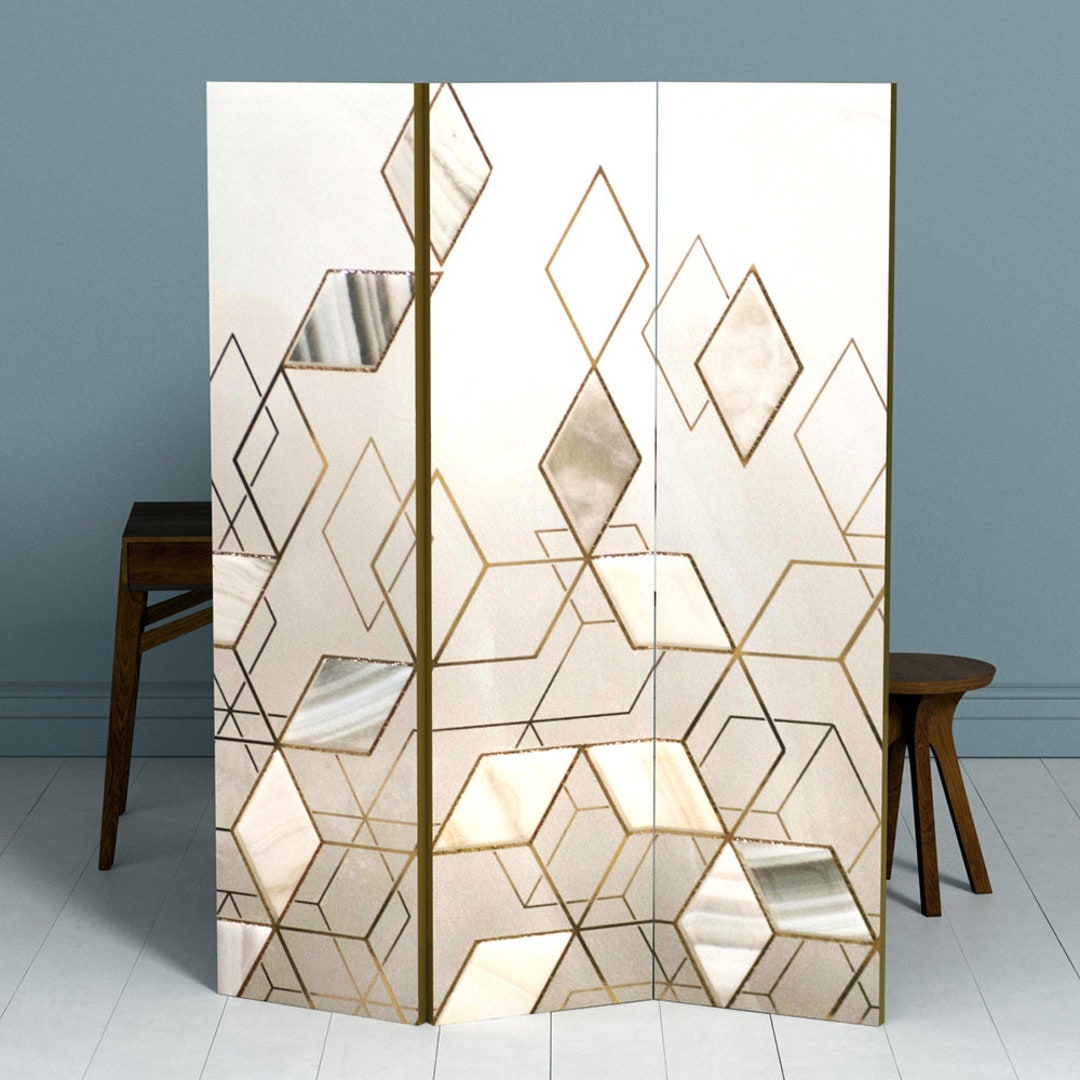 Gold Geometric Room Divider, Folding Screen, Room Divider - 3 and 5 ...