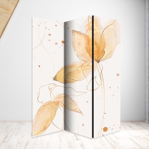 Golden Flowers Room Divider, Folding Screen, Room Divider - 3 and 5 panels, Room Partition, Decorative Room Separator