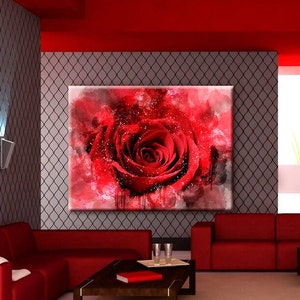 Red Rose Canvas Wall Art, Canvas Print Home Deco, Framed Print, Red Rose Decoration Wall Art Design, Flowers Canvas Print, Ready to Hang