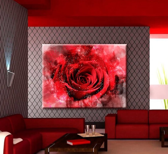 Rote Rose Leinwandbild, Leinwanddruck Home Deko, gerahmt Druck, Rote Rose Dekoration Wandkunst Design, Blumen Leinwanddruck, fertig zu Aufhängen