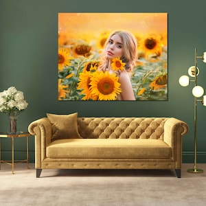 Woman with Sunflowers Canvas Wall Art, Sunflowers Painting, Canvas Print, Woman Painting, Flowers Painting, Home Decor