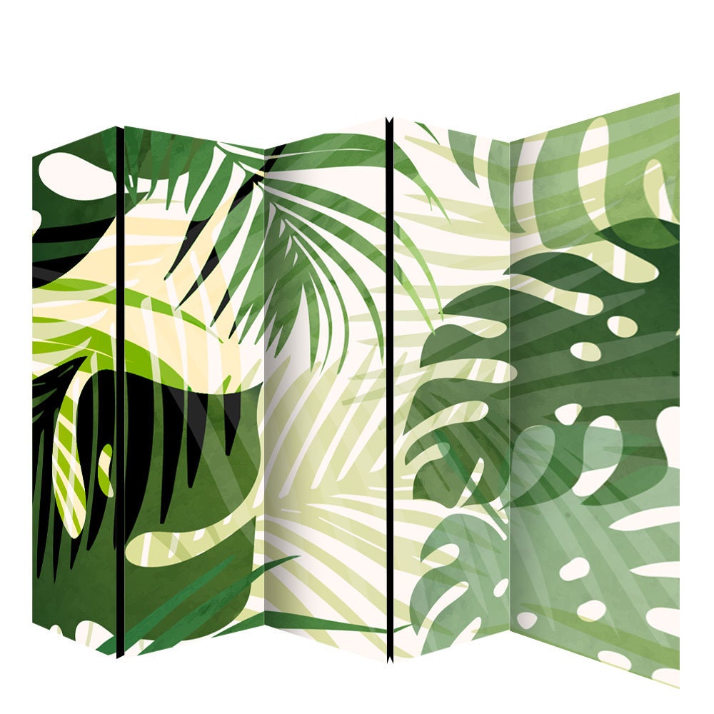 Green Tropic Leaves Room Divider, Folding Screen, Room Divider - 3 and ...