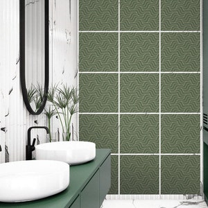 Green Tile Bathroom Decor Sticker, 8 Stickers in Set, Wall and Floor Decals,  Peel and Stick Tile, Vinyl sticker, Tile Sticker Holder