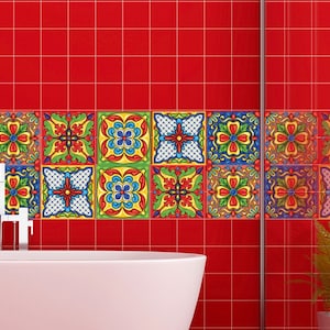 Mexican Talavera Tiles Decals, 15 Stickers in Set,  Wall and Floor Stickers, Peel and Stick Tile, Bathroom and Kitchen Decals