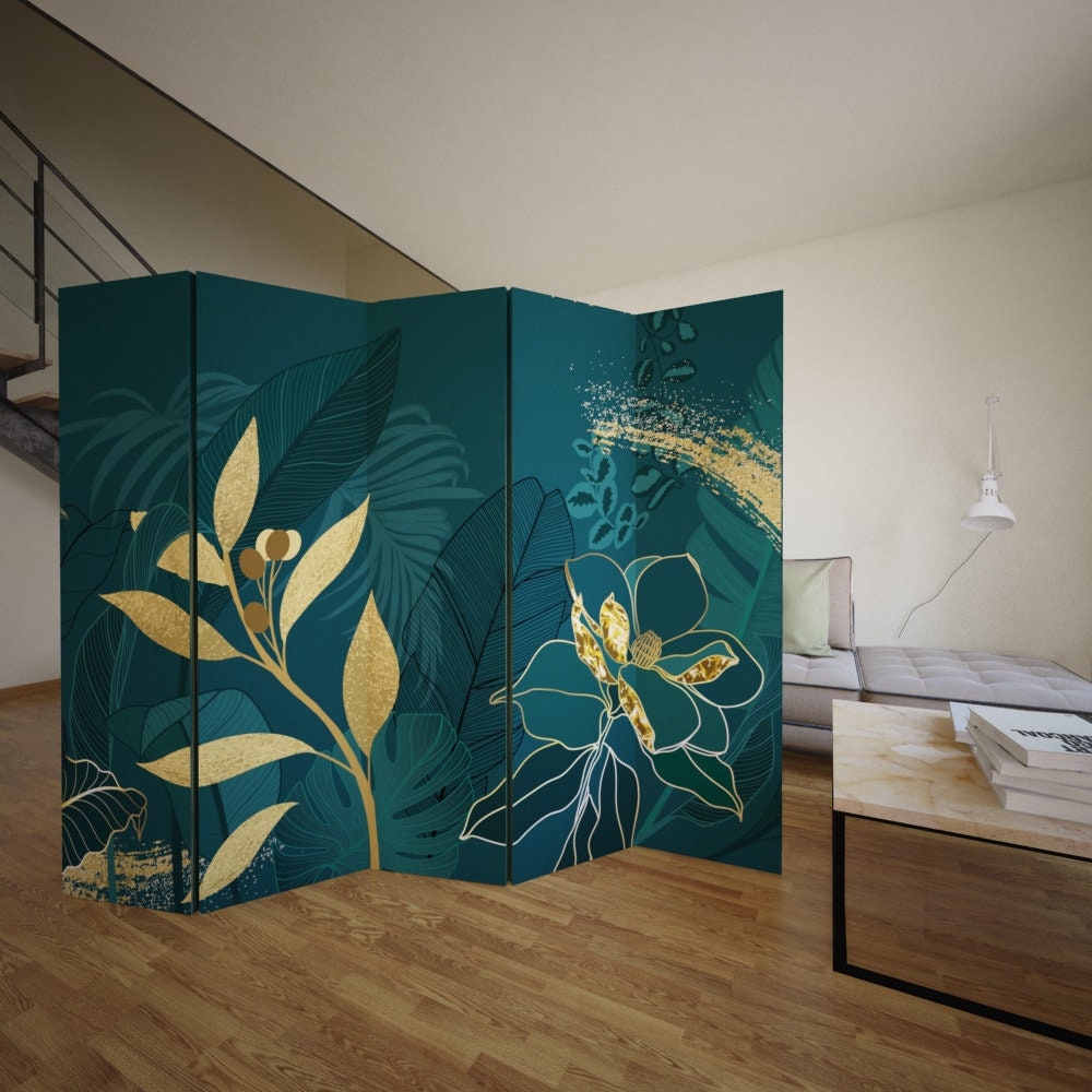Gold Tropical Room Divider Folding Screen Room Divider 3 Etsy