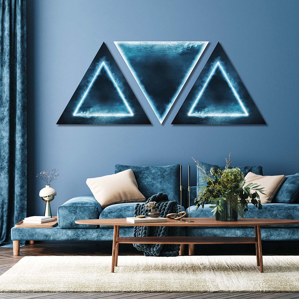 テクスチャーアート 3 triangle gold-blue kmarth.k Triangle Canvas Wall Art Set of 3 - Abstract Blue Shades
