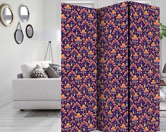 Oriental Purple Motiv Room Divider, Folding Screen, Room Divider - 3 and 5  panels, Room Partition, Decorative Room Separator