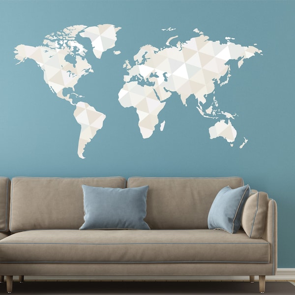 Autocollant de carte du monde - Décalcomanie murale - Autocollant mural - Décoration murale - Sticker mural blanc Sticker de carte du monde Décor mural