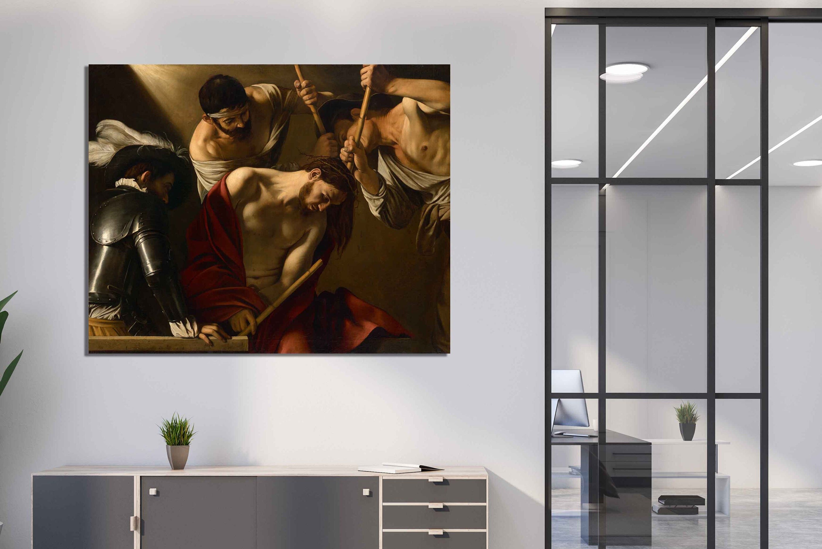 The Crowning with Thorns - Painting by Michelangelo da Caravaggio, Reproduction Art Print on Canvas, Vintage Wall Art, Canvas Wall Art