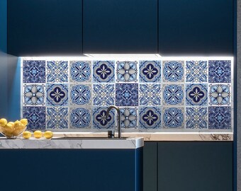 Azulejo Mosaic Tile Stickers, 16 Stickers in Set, Wall and Floor Stickers, Modern Decor, Self-adhesive, Waterproof, Peel and Stick Tile