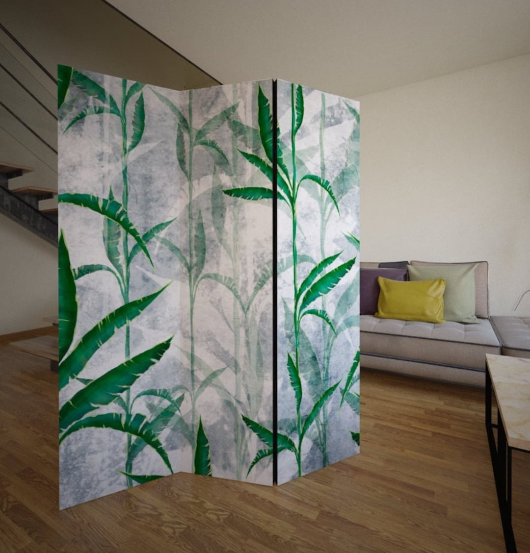 Green Leaves Room Divider, Folding Screen, Room Divider 3 and 5 Panels