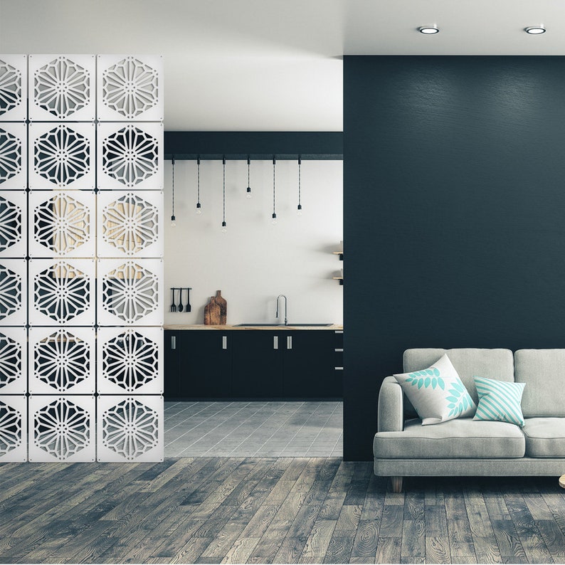 Hanging Flowers Room Divider Panels - Interior Room Partition - White ...