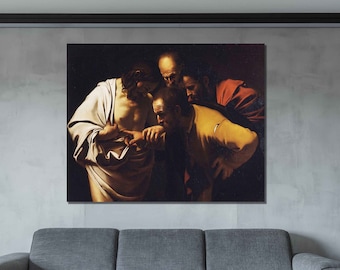 The Incredulity of Saint Thomas - Painting by Michelangelo da Caravaggio, Reproduction, Canvas Print, Vintage Wall Art, Canvas Wall Art