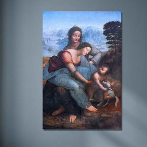 La Virgen y el Niño con Santa Ana, Pintura de Leonardo da Vinci, Arte de reproducción Impresión sobre lienzo, Arte mural vintage, Arte mural de lienzo