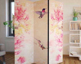 Colibri Raumteiler, Klappschirm, Raumteiler - 3 und 5 Paneele, Raumteiler, dekorativer Raumtrenner, Bunte Blumen Schirm