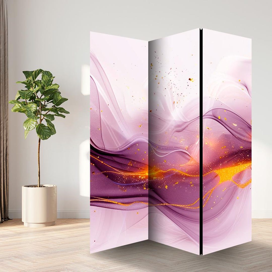 Golden Glow Amidst Purple Room Divider, Folding Screen, Room Divider ...